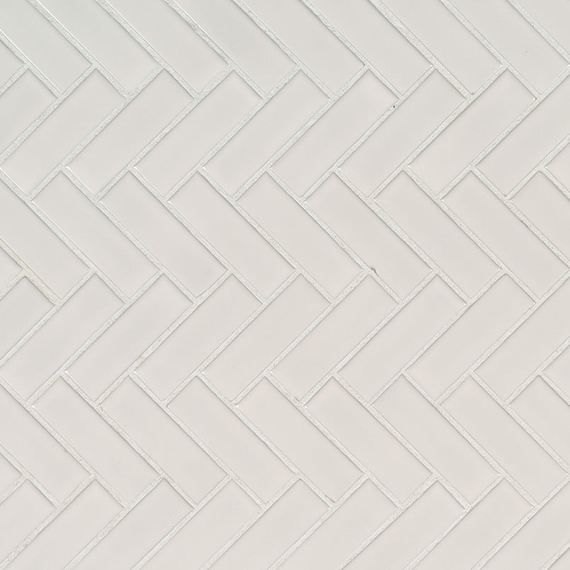White Glossy Herringbone Mosaic Porcelain Floor & Wall Tiles