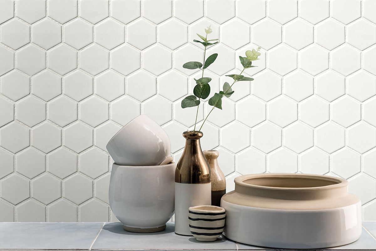 White Matte 2 Hex 6mm Porcelain Mosaic Floor & Wall Tiles