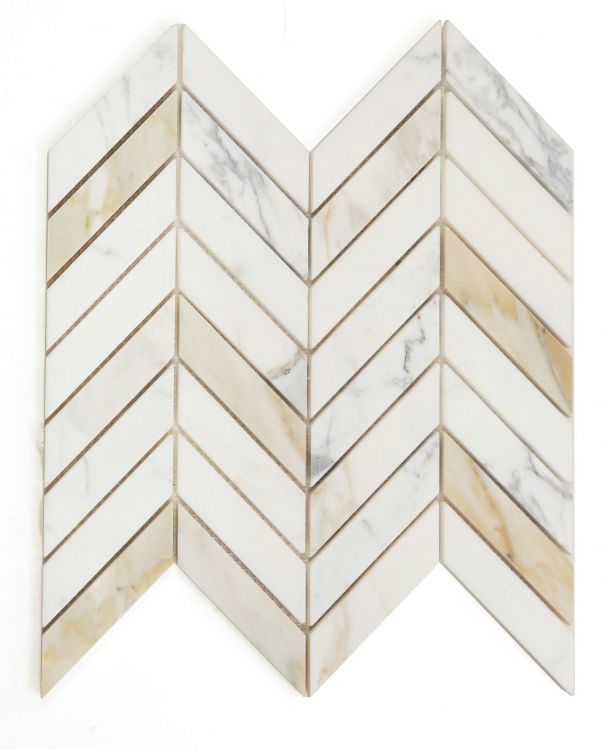 Chevron Calacatta Gold Polished Elysium Tiles.