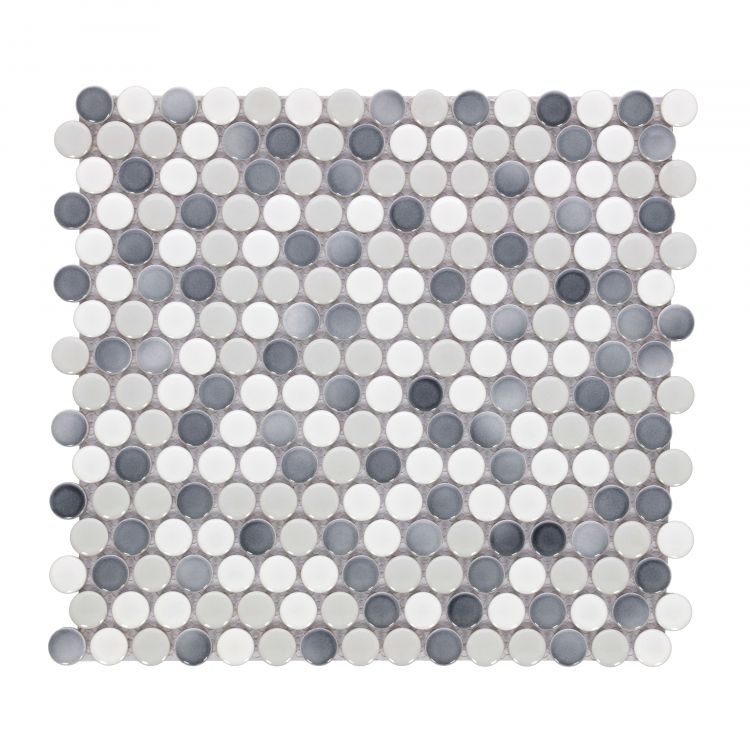 Penny Round Mixed Grey Glossy Stone.