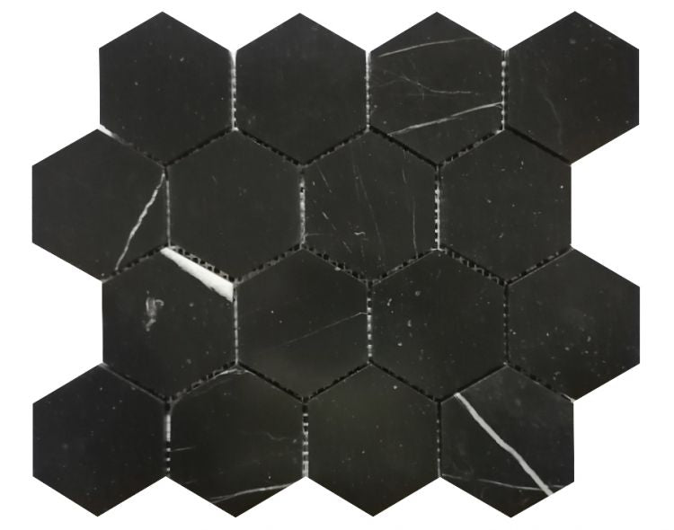 Hexagon Marquina Honed 3 x 3 10.25 x 11.75