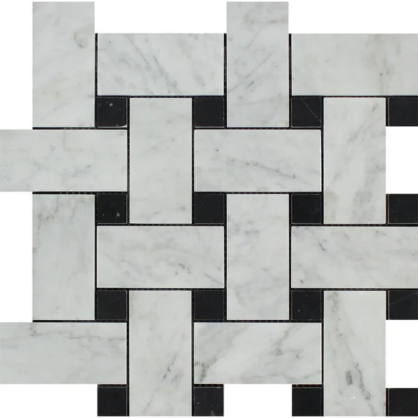 Bianco Carrara Honed Large Basketweave Tiles.