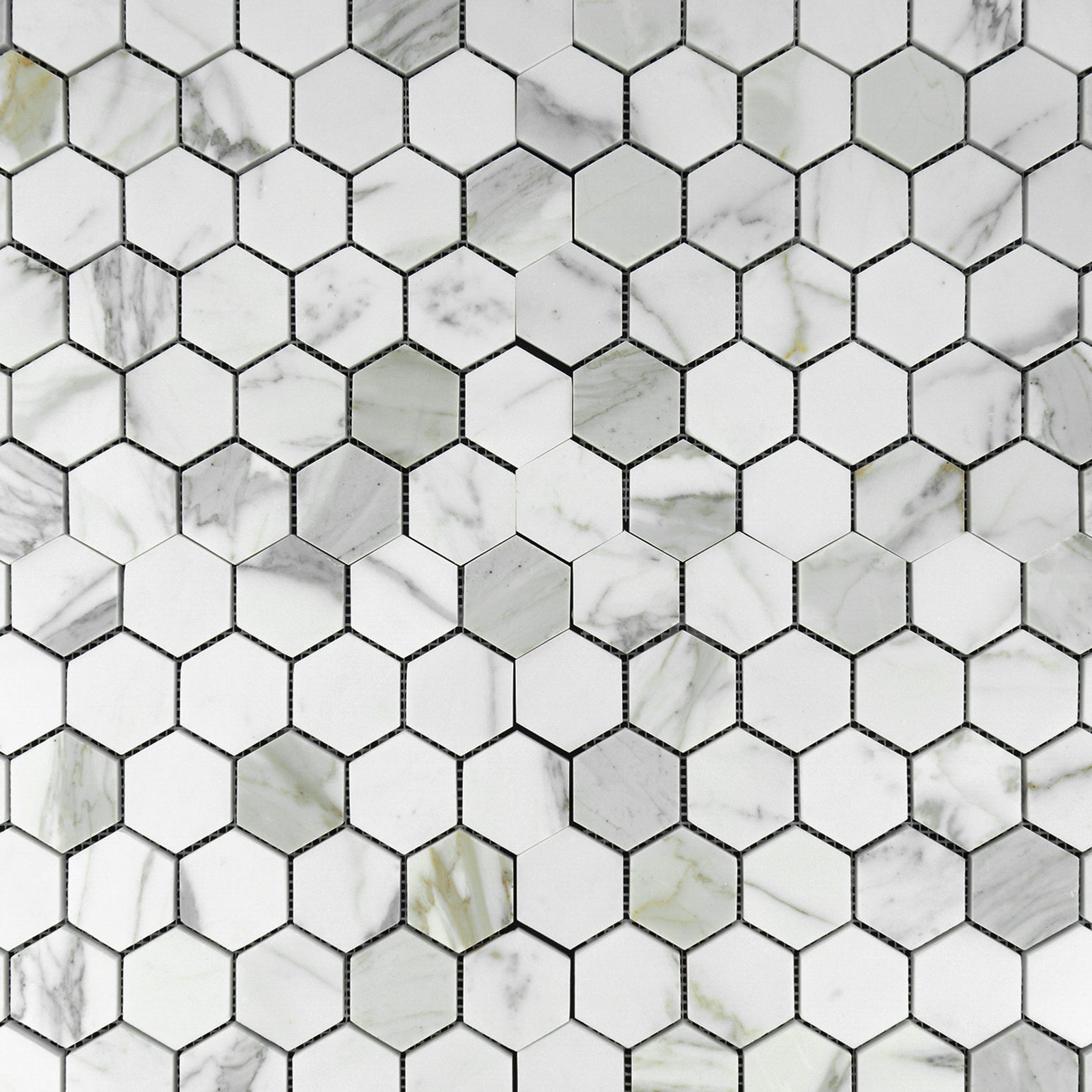 Calacatta Gold Marble Hexagon 2" Mosaic