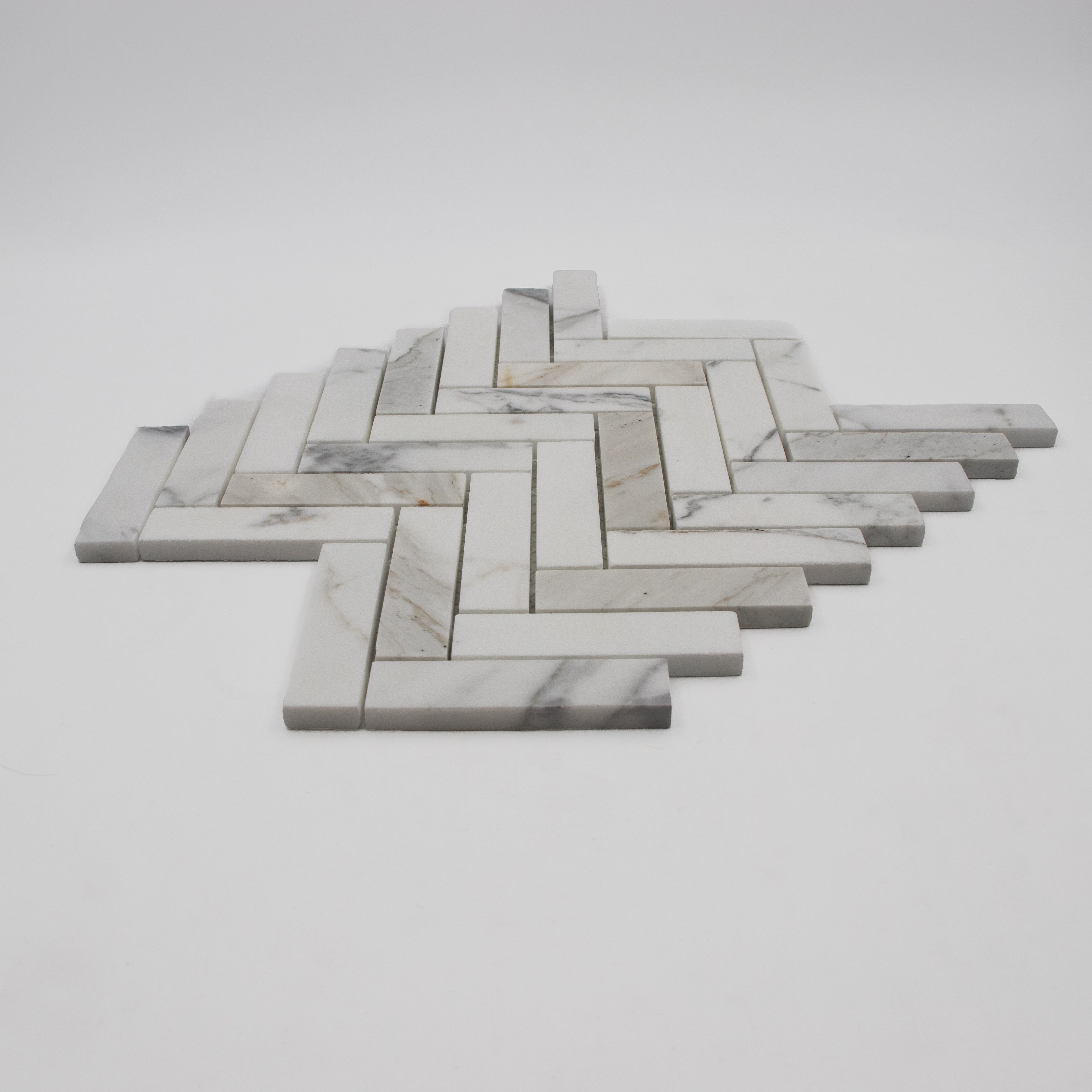 Calacatta Gold Marble Herringbone 1"x4" Mosaic