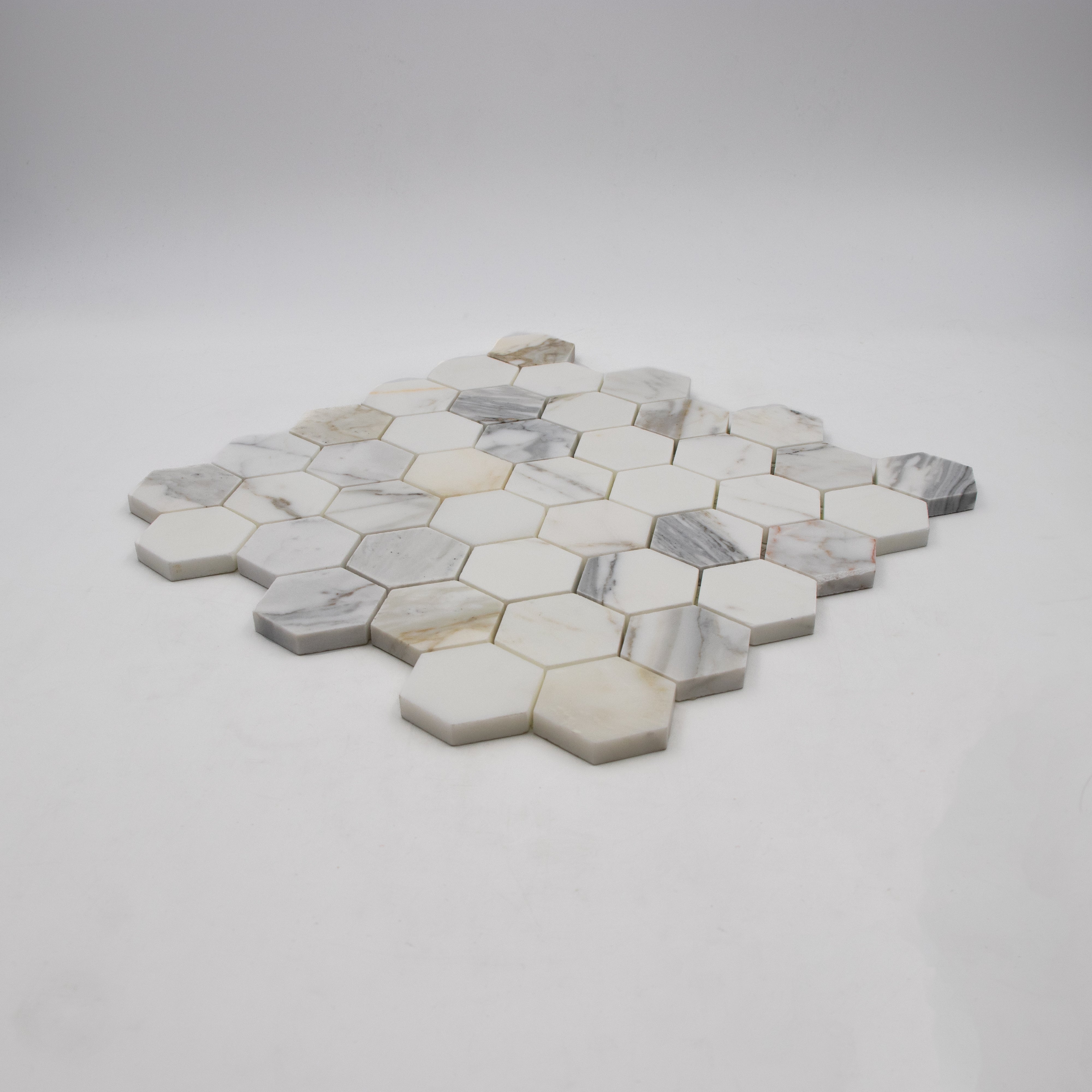 Calacatta Gold Marble Hexagon 2" Mosaic