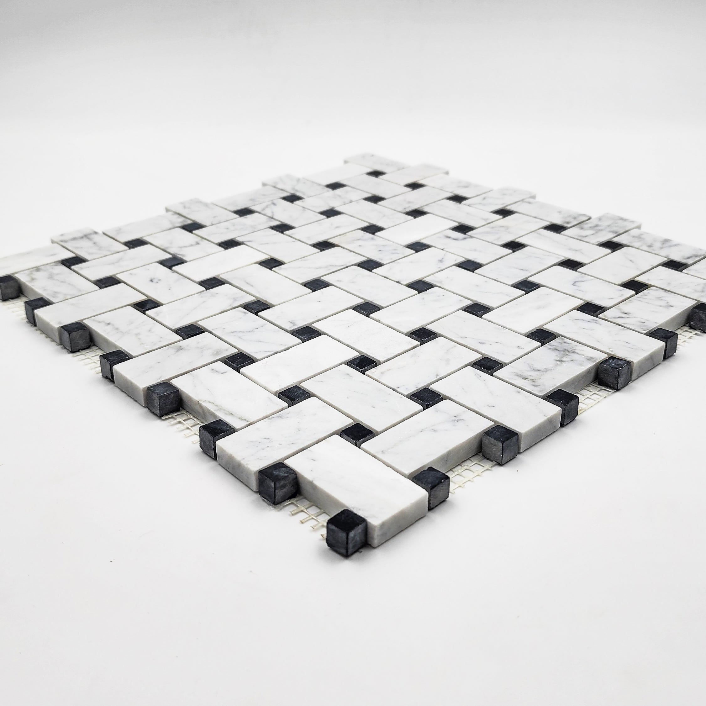 Carrara White Basketweave with Black Dot