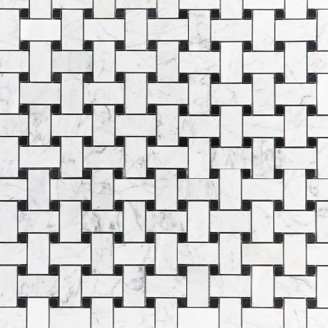 Carrara White Basket Black Tiles.