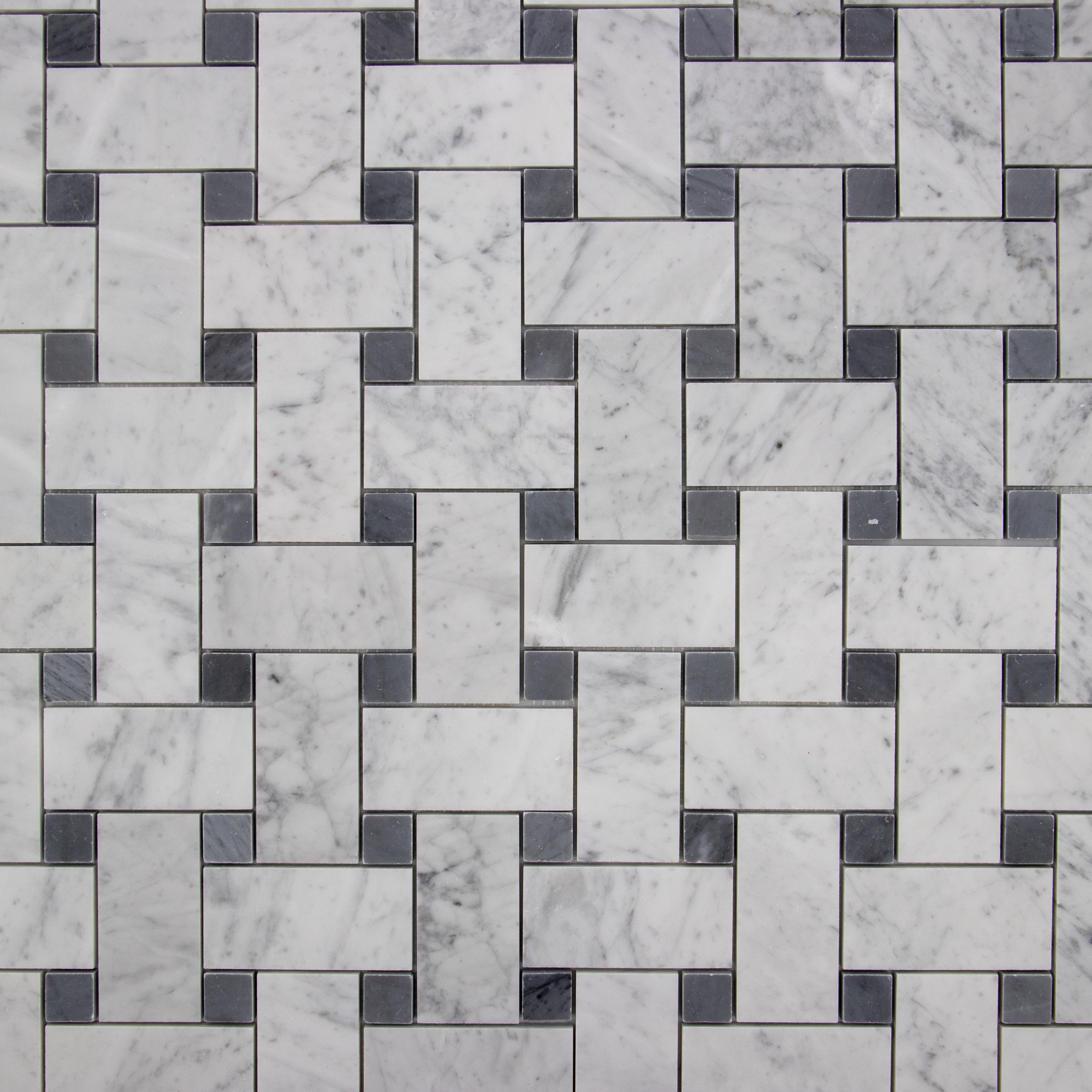 Carrara White Basketweave with Grey Dot Large