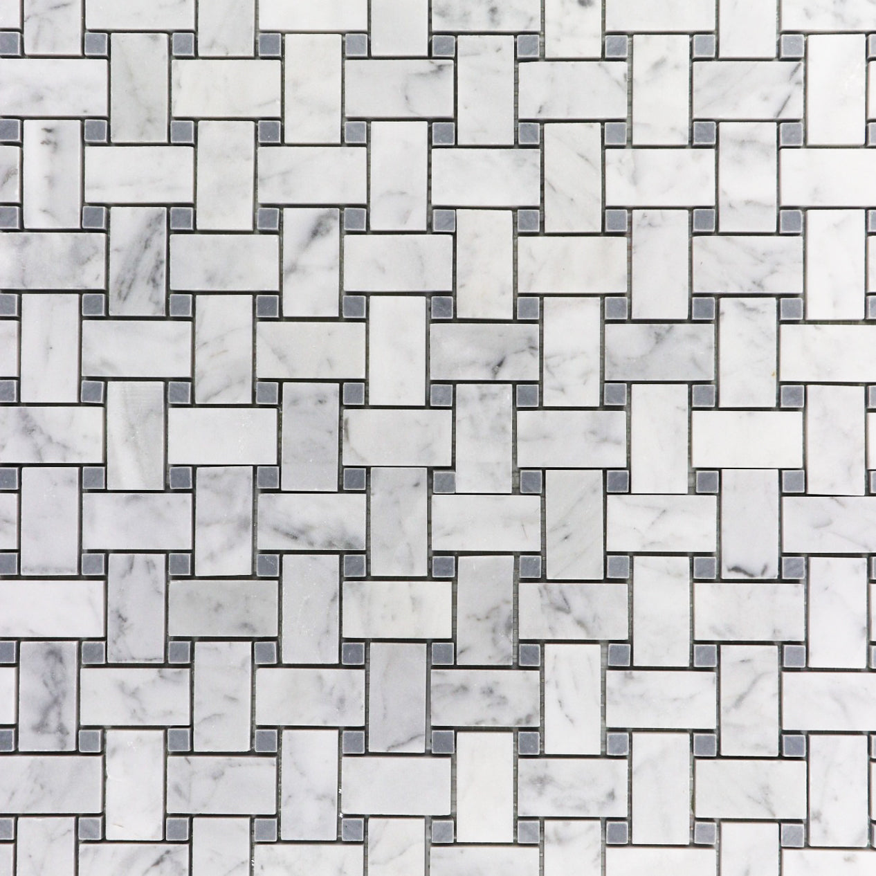 Carrara White Basket Grey Tiles.
