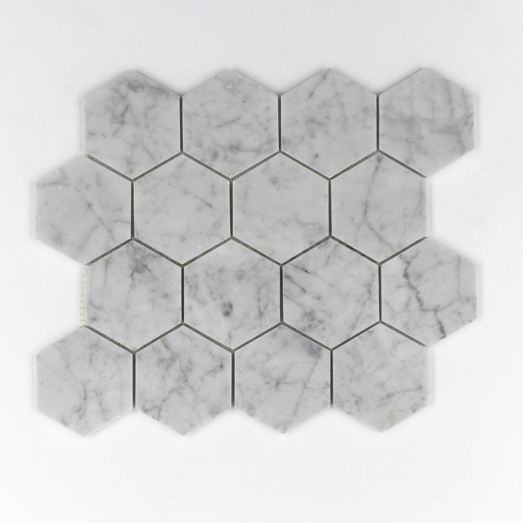 Carrara White Hexagon Tiles.